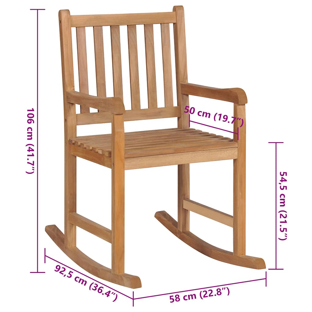 Schaukelstuhl mit Schwarzem Kissen Massivholz Teak