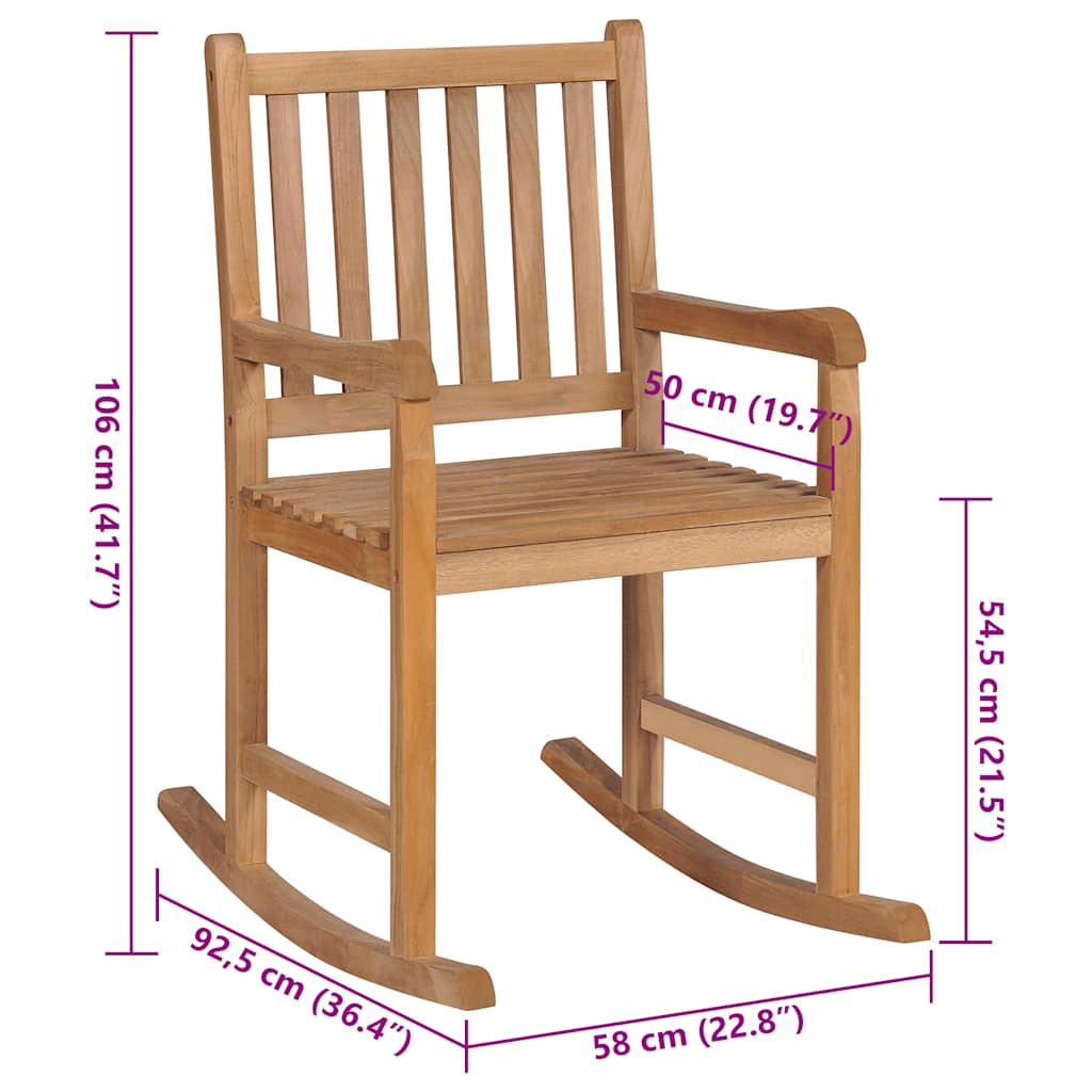 Schaukelstuhl mit Taupe Kissen Massivholz Teak