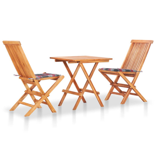 3-tlg. Bistro-Set mit Kissen Rot Karomuster Massivholz Teak
