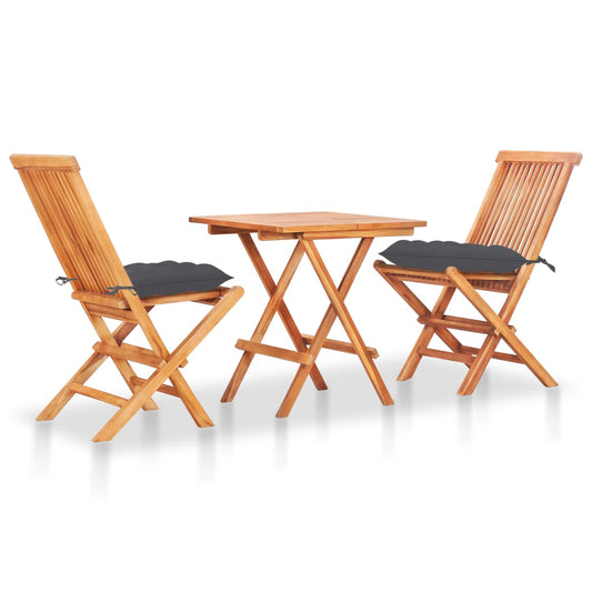 3-tlg. Bistro-Set mit Anthrazit Kissen Massivholz Teak