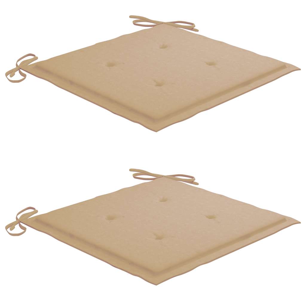Gartenstühle 2 Stk. mit Beige Kissen Massivholz Teak