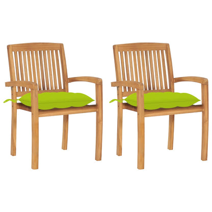 Gartenstühle 2 Stk. mit Hellgrünen Kissen Massivholz Teak
