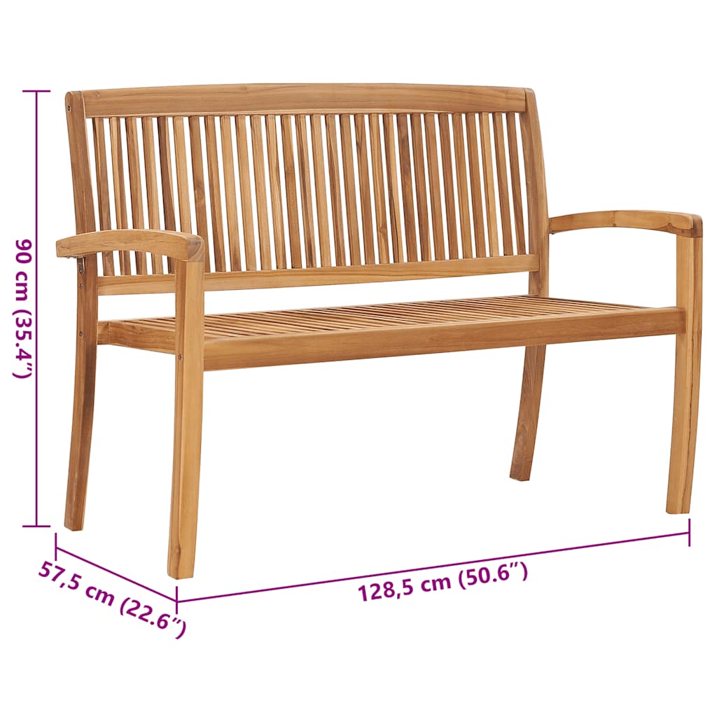 Stapelbare Gartenbank mit Auflage 128,5 cm Massivholz Teak