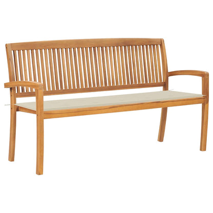 Stapelbare Gartenbank mit Auflage 159 cm Massivholz Teak