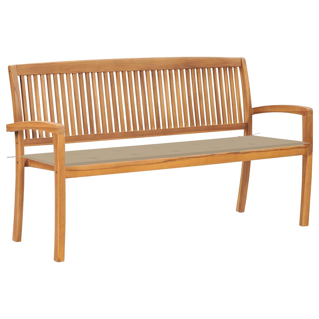 Stapelbare Gartenbank mit Auflage 159 cm Massivholz Teak