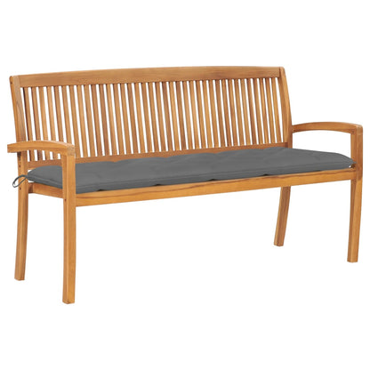 Stapelbare Gartenbank mit Auflage 159 cm Massivholz Teak