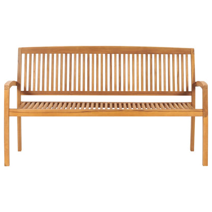 Stapelbare Gartenbank mit Auflage 159 cm Massivholz Teak