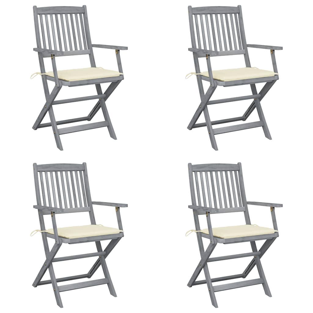 Klappbare Gartenstühle 4 Stk. mit Sitzkissen Massivholz Akazie