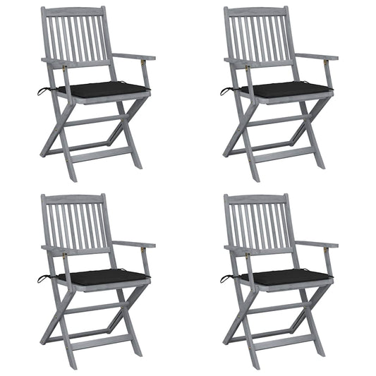 Klappbare Gartenstühle 4 Stk. mit Sitzkissen Massivholz Akazie