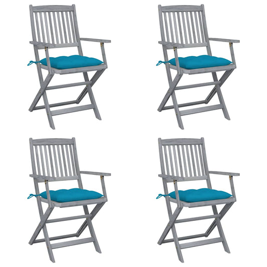 Klappbare Gartenstühle 4 Stk. mit Kissen Massivholz Akazie