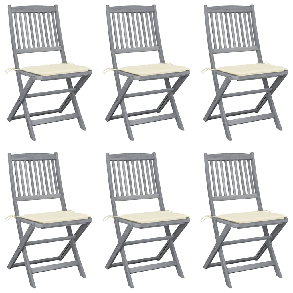Klappbare Gartenstühle 6 Stk. mit Sitzkissen Massivholz Akazie