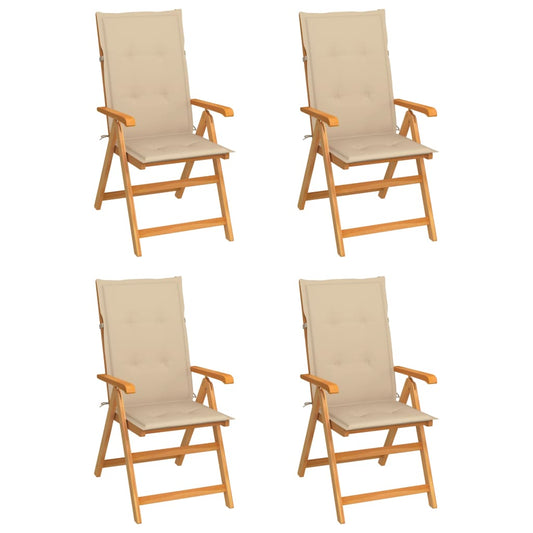 Gartenstühle 4 Stk. mit Beigen Kissen Massivholz Teak