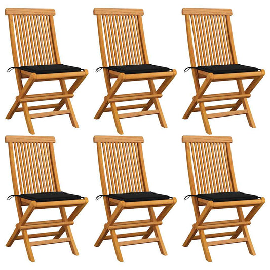 Gartenstühle mit Schwarzen Kissen 6 Stk. Massivholz Teak
