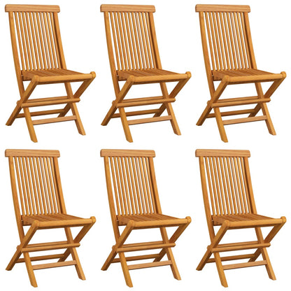 Gartenstühle mit Grauen Kissen 6 Stk. Massivholz Teak
