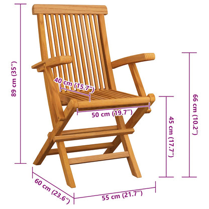 Gartenstühle mit Grauen Kissen 4 Stk. Massivholz Teak