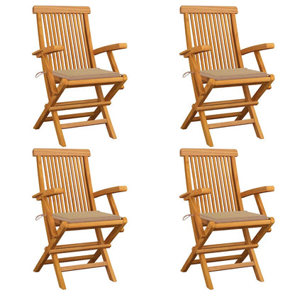 Gartenstühle mit Beige Kissen 4 Stk. Massivholz Teak