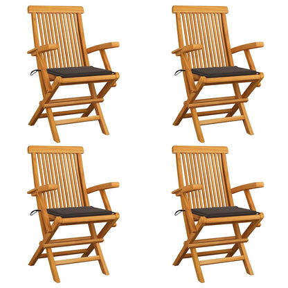Gartenstühle mit Taupe Kissen 4 Stk. Massivholz Teak