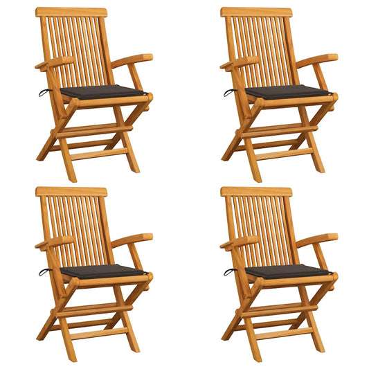 Gartenstühle mit Taupe Kissen 4 Stk. Massivholz Teak