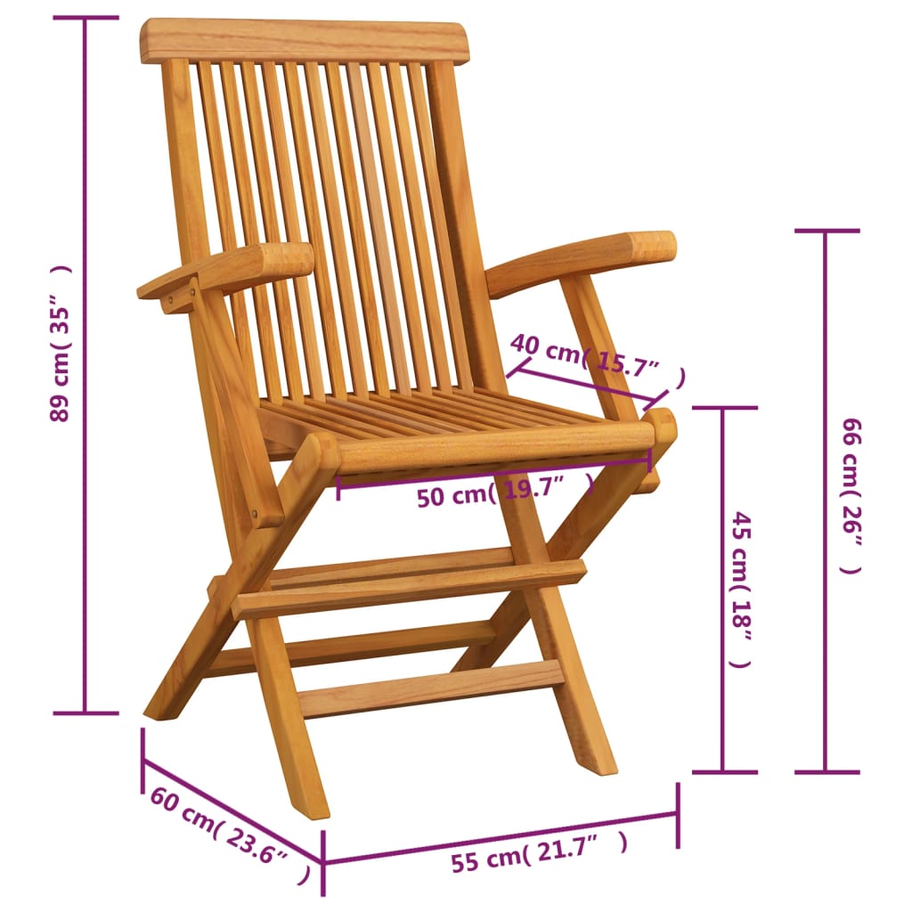 Gartenstühle Graue Karomuster-Kissen 4 Stk. Massivholz Teak