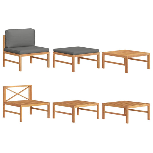 3-tlg. Garten-Lounge-Set mit Dunkelgrauen Kissen Teakholz