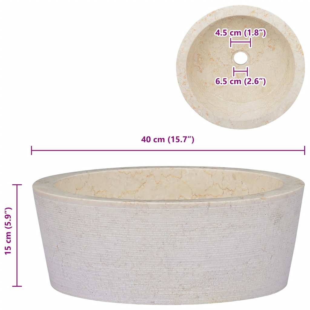 Waschbecken Creme Ø40x15 cm Marmor