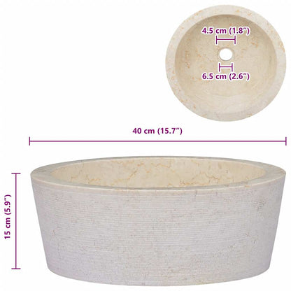 Waschbecken Creme Ø40x15 cm Marmor