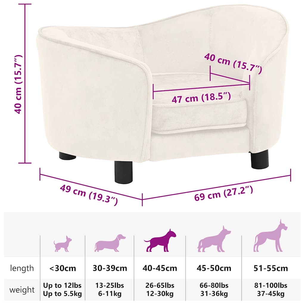 Hundesofa Creme 69x49x40 cm Plüsch