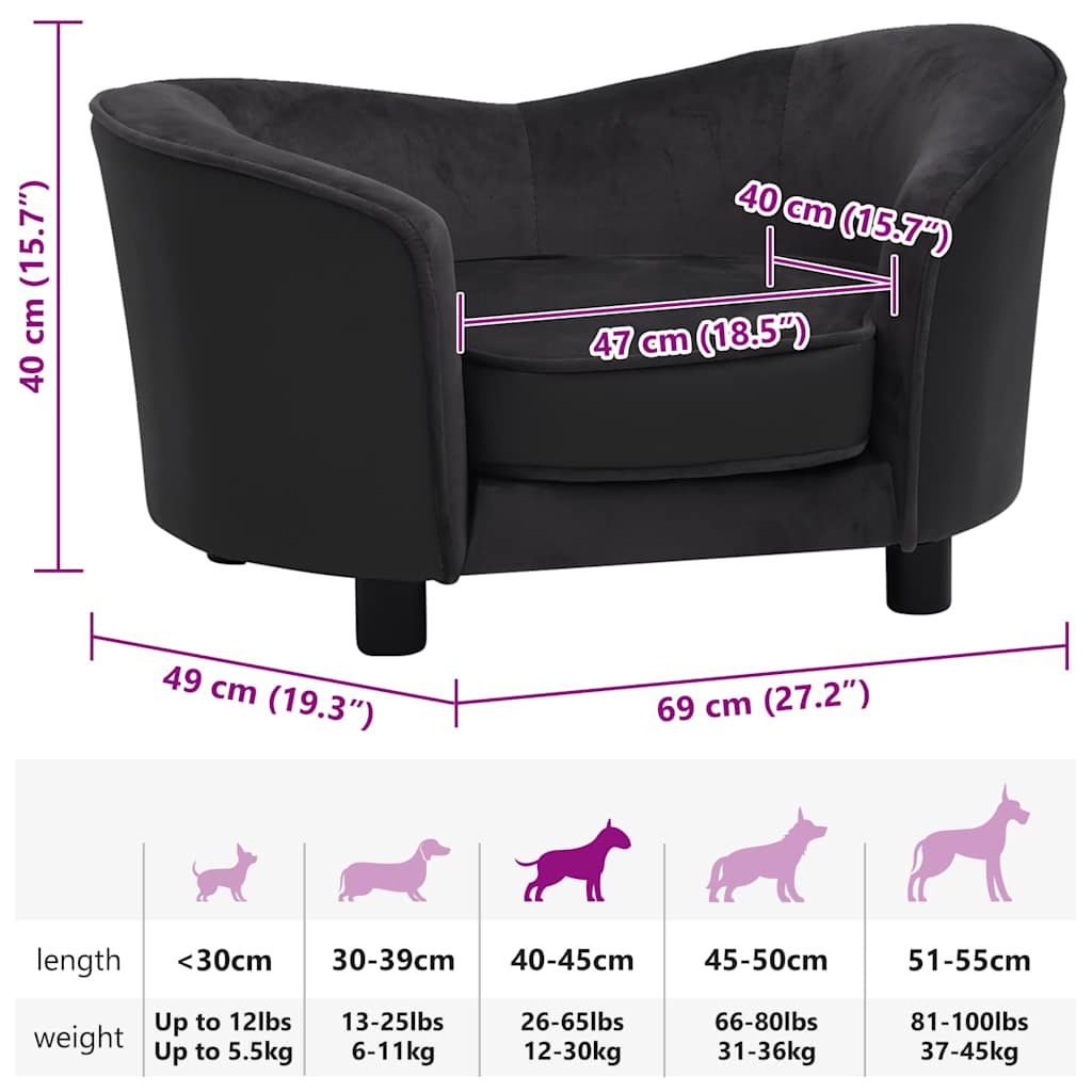 Hundesofa Schwarz 69x49x40 cm Plüsch und Kunstleder
