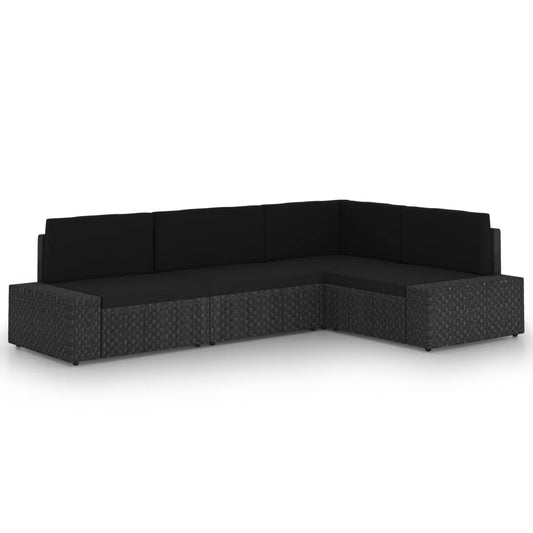 4-tlg. Garten-Lounge-Set mit Kissen Schwarz Poly Rattan