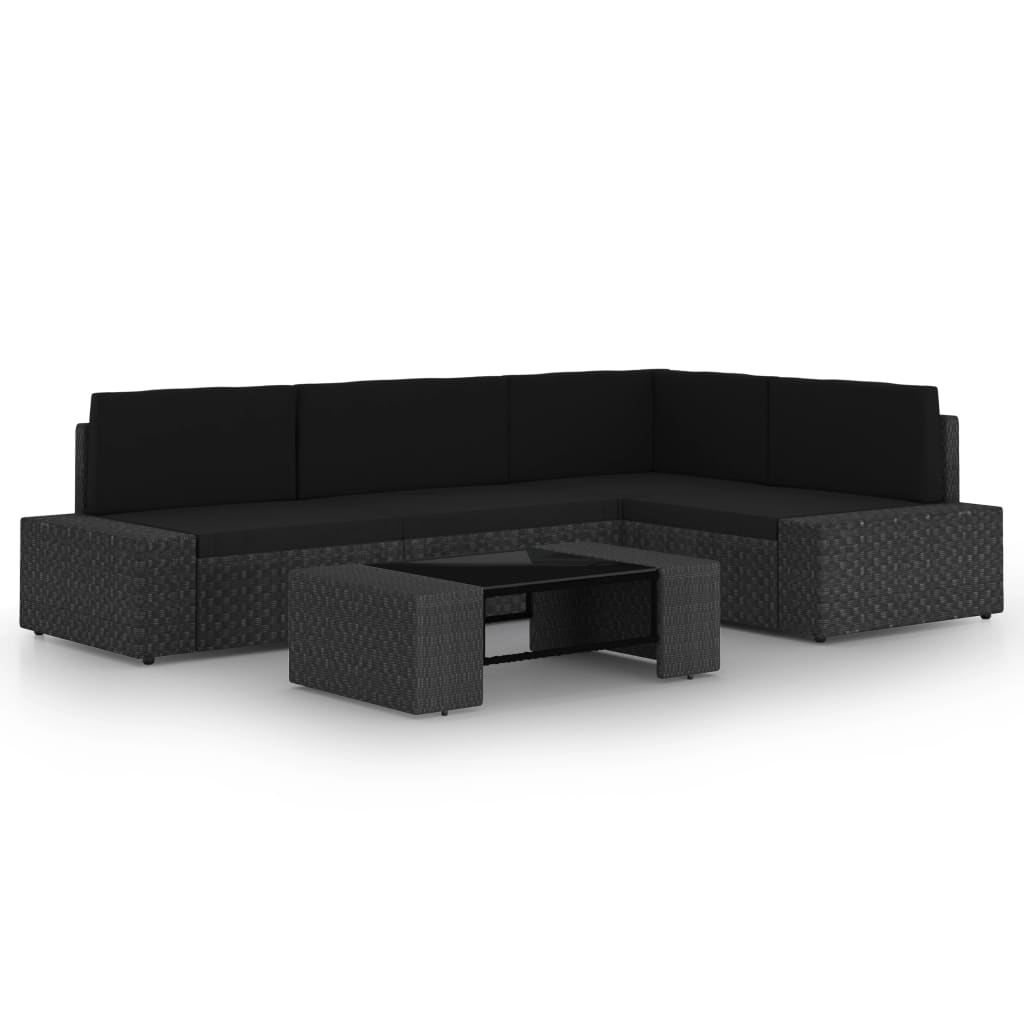 5-tlg. Garten-Lounge-Set mit Kissen Schwarz Poly Rattan