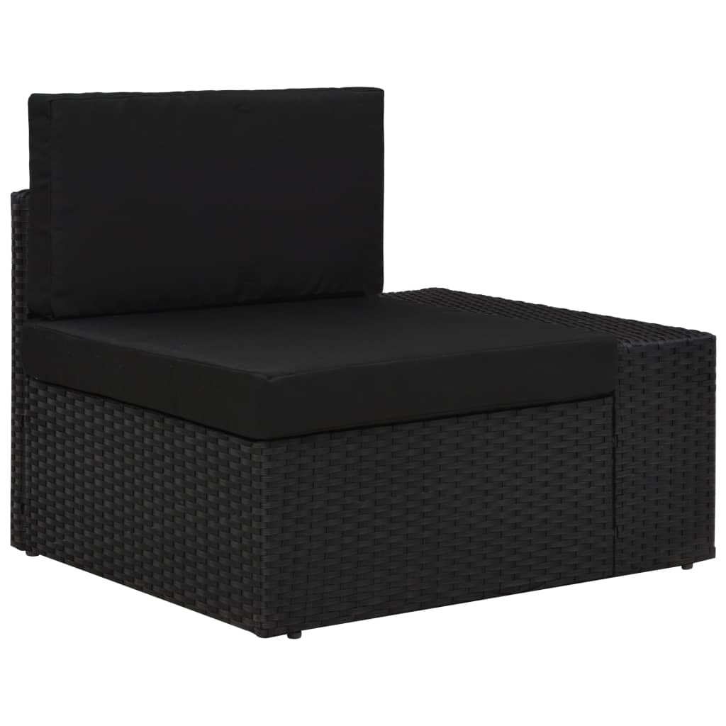 5-tlg. Garten-Lounge-Set mit Kissen Schwarz Poly Rattan