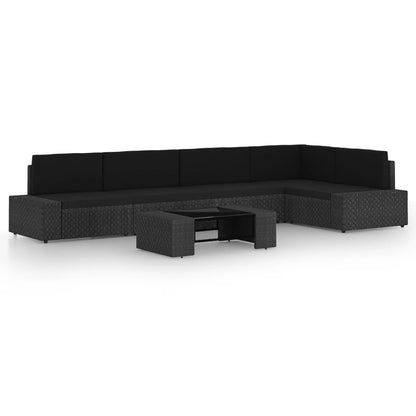 6-tlg. Garten-Lounge-Set mit Kissen Schwarz Poly Rattan