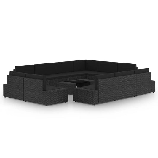 12-tlg. Garten-Lounge-Set mit Kissen Schwarz Poly Rattan
