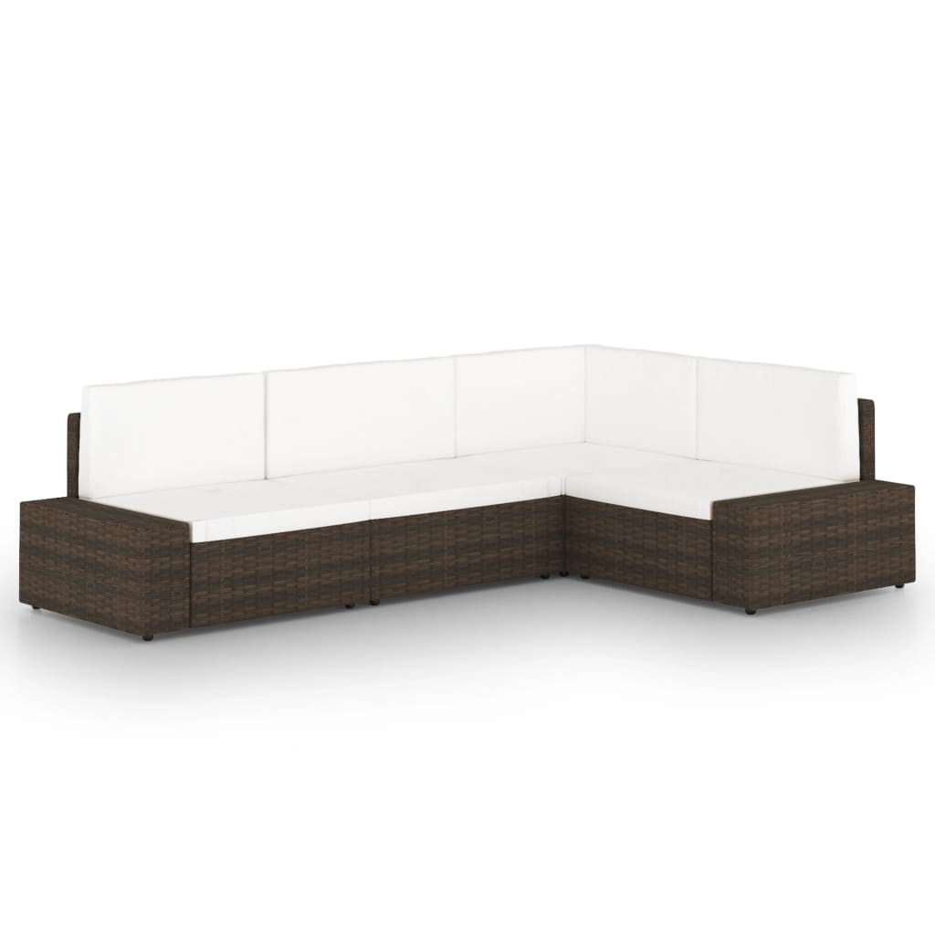 4-tlg. Garten-Lounge-Set mit Kissen Braun Poly Rattan