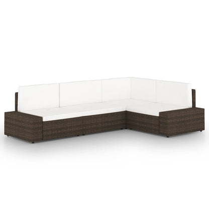 4-tlg. Garten-Lounge-Set mit Kissen Braun Poly Rattan