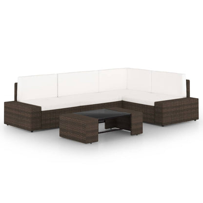 5-tlg. Garten-Lounge-Set mit Kissen Braun Poly Rattan