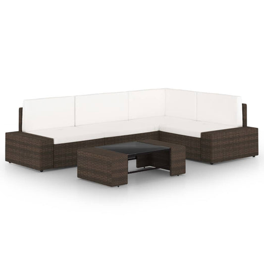 5-tlg. Garten-Lounge-Set mit Kissen Braun Poly Rattan