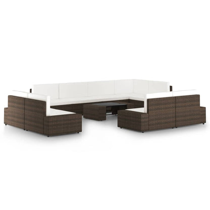 10-tlg. Garten-Lounge-Set mit Kissen Braun Poly Rattan