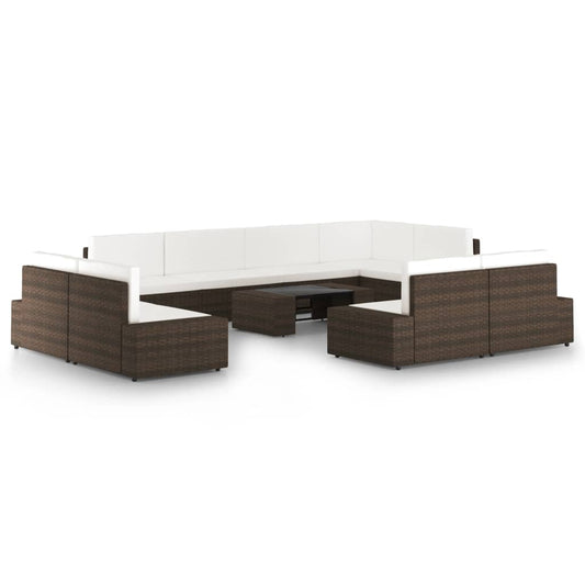 10-tlg. Garten-Lounge-Set mit Kissen Braun Poly Rattan