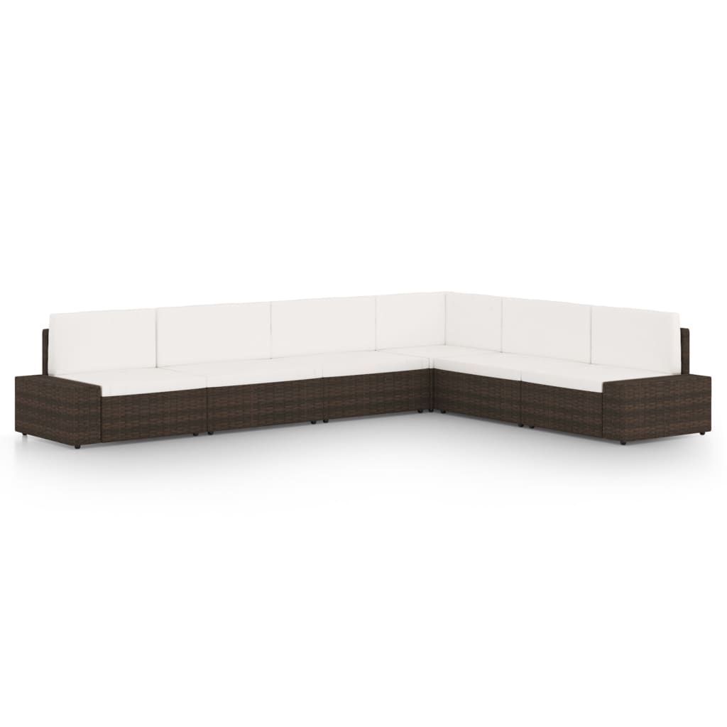 6-tlg. Garten-Lounge-Set mit Kissen Braun Poly Rattan