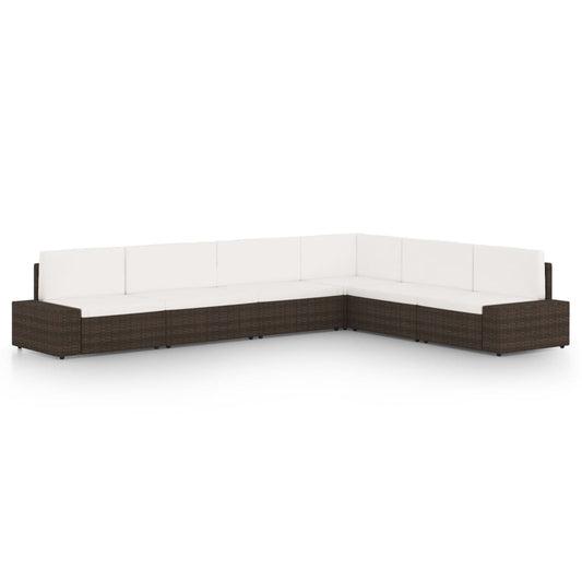 6-tlg. Garten-Lounge-Set mit Kissen Braun Poly Rattan