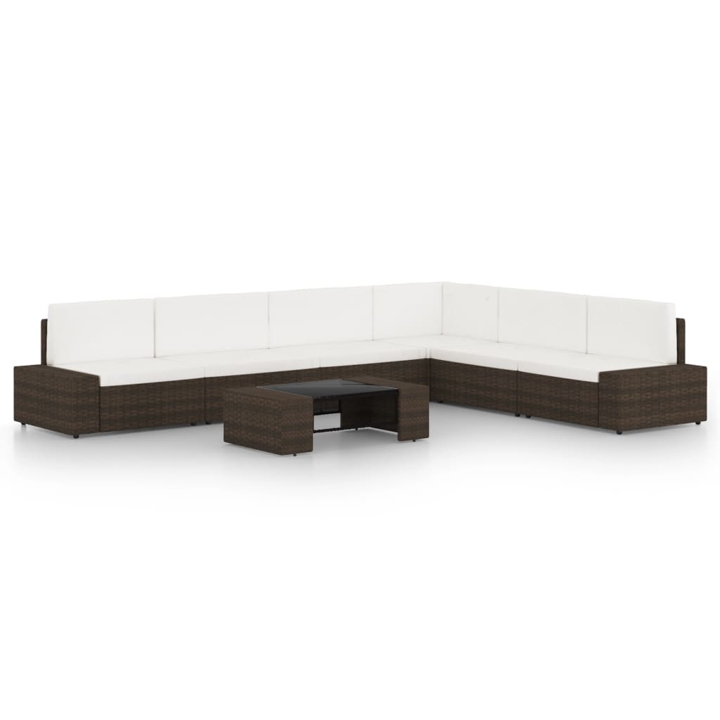 7-tlg. Garten-Lounge-Set mit Kissen Braun Poly Rattan