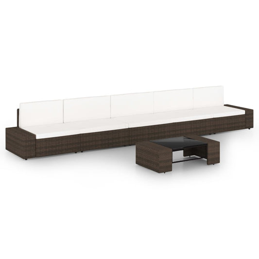 6-tlg. Garten-Lounge-Set mit Kissen Braun Poly Rattan