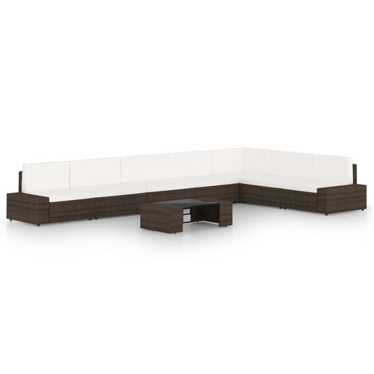8-tlg. Garten-Lounge-Set mit Kissen Braun Poly Rattan