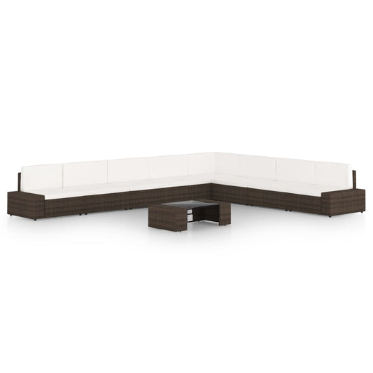 9-tlg. Garten-Lounge-Set mit Kissen Braun Poly Rattan
