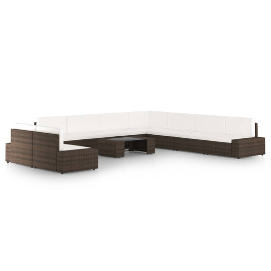 10-tlg. Garten-Lounge-Set mit Kissen Braun Poly Rattan