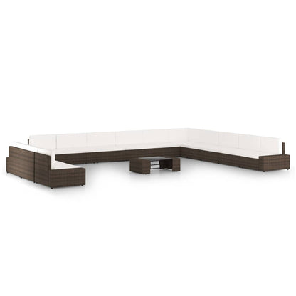 14-tlg. Garten-Lounge-Set mit Kissen Braun Poly Rattan