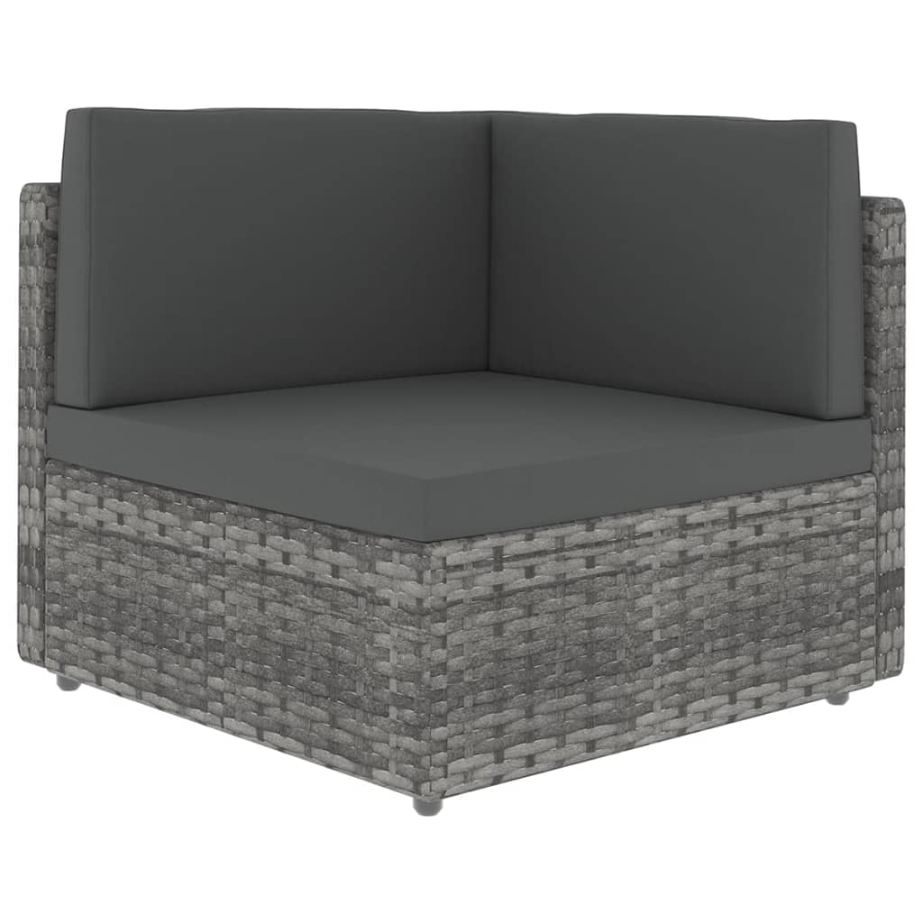 5-tlg. Garten-Lounge-Set mit Kissen Grau Poly Rattan