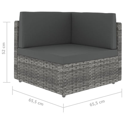5-tlg. Garten-Lounge-Set mit Kissen Grau Poly Rattan