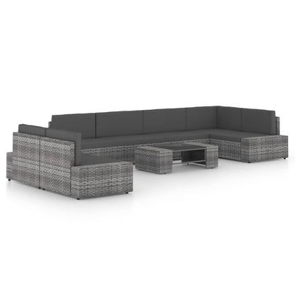 8-tlg. Garten-Lounge-Set mit Kissen Grau Poly Rattan